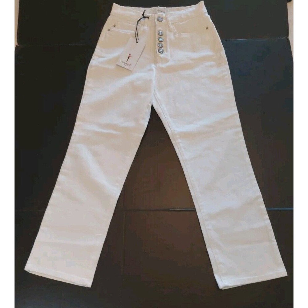 Skinny Girl High-Rise  High Waist Buttonfly Straight Leg Crop White Jeans 24 00